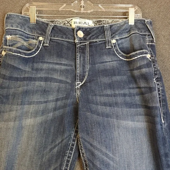 Ariat REAL‎ MR Straight Ivy Dresden Denim Jeans Women's Size 33L Frayed - Picture 2 of 13